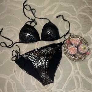 NWOT🌷XHILARATION🌷Black silver print padded bra bikini